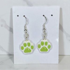 Animal Paw Print - Handmade Earrings - Green